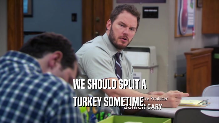 WE SHOULD SPLIT A TURKEY SOMETIME. 