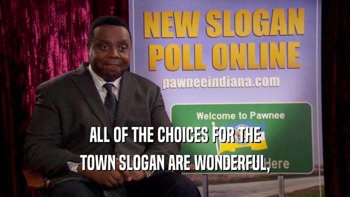 ALL OF THE CHOICES FOR THE TOWN SLOGAN ARE WONDERFUL, 
