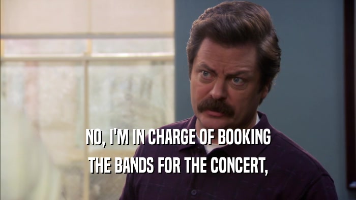 NO, I'M IN CHARGE OF BOOKING THE BANDS FOR THE CONCERT, 