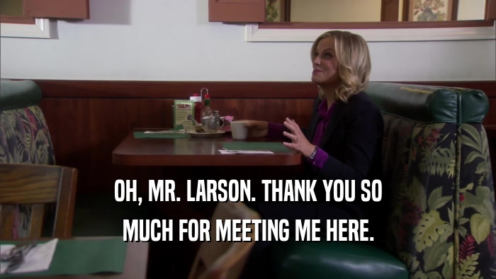 OH, MR. LARSON. THANK YOU SO MUCH FOR MEETING ME HERE. 