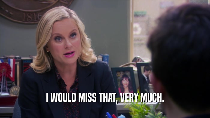 I WOULD MISS THAT, VERY MUCH.  