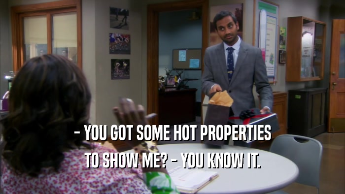 - YOU GOT SOME HOT PROPERTIES TO SHOW ME? - YOU KNOW IT. 