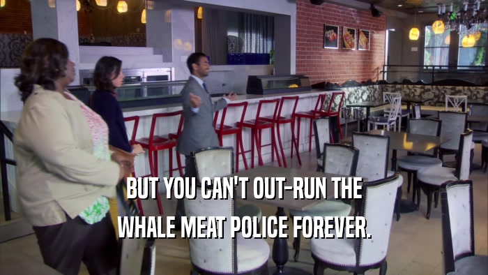 BUT YOU CAN'T OUT-RUN THE WHALE MEAT POLICE FOREVER. 