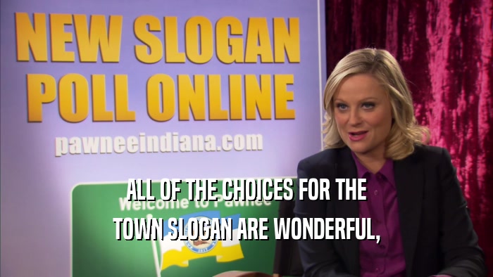 ALL OF THE CHOICES FOR THE TOWN SLOGAN ARE WONDERFUL, 