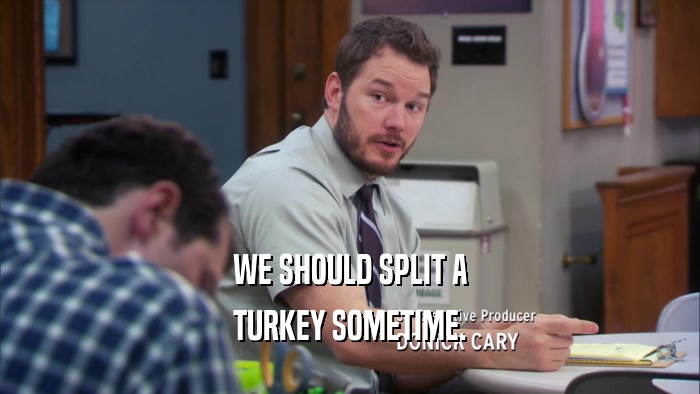 WE SHOULD SPLIT A TURKEY SOMETIME. 