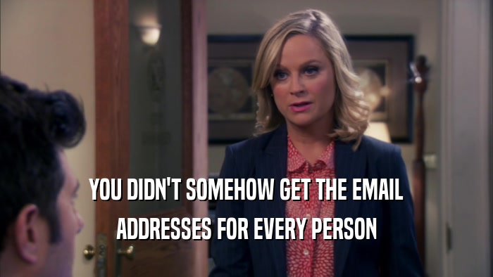 YOU DIDN'T SOMEHOW GET THE EMAIL ADDRESSES FOR EVERY PERSON 