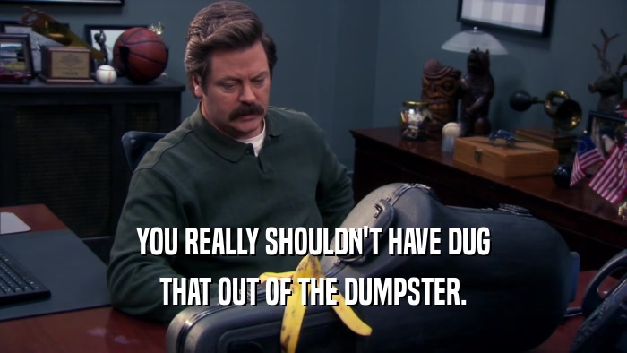 YOU REALLY SHOULDN'T HAVE DUG THAT OUT OF THE DUMPSTER. 