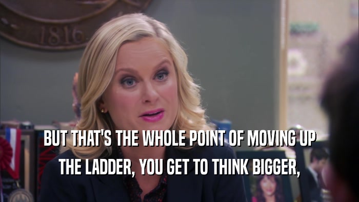 BUT THAT'S THE WHOLE POINT OF MOVING UP THE LADDER, YOU GET TO THINK BIGGER, 
