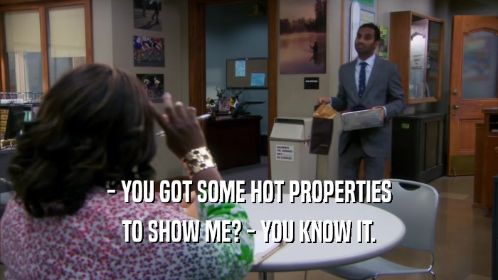 - YOU GOT SOME HOT PROPERTIES TO SHOW ME? - YOU KNOW IT. 