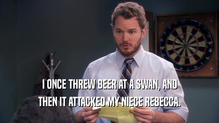 I ONCE THREW BEER AT A SWAN, AND THEN IT ATTACKED MY NIECE REBECCA. 