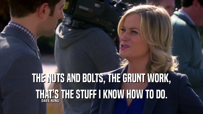 THE NUTS AND BOLTS, THE GRUNT WORK, THAT'S THE STUFF I KNOW HOW TO DO. 