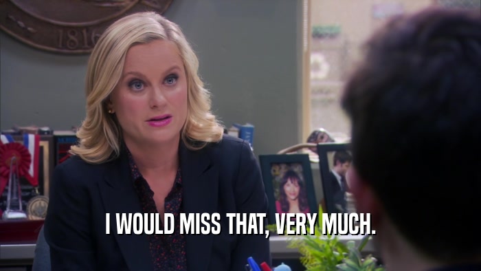 I WOULD MISS THAT, VERY MUCH.  