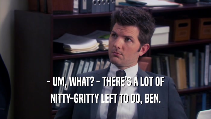 - UM, WHAT? - THERE'S A LOT OF NITTY-GRITTY LEFT TO DO, BEN. 