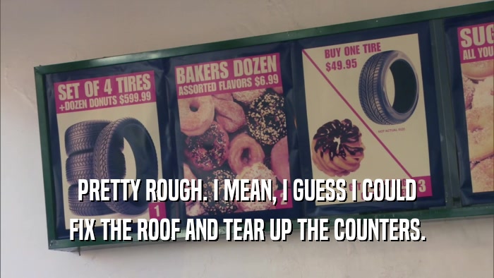PRETTY ROUGH. I MEAN, I GUESS I COULD FIX THE ROOF AND TEAR UP THE COUNTERS. 