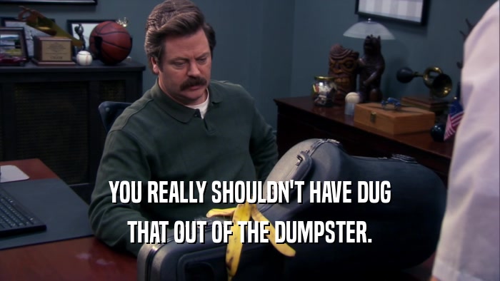 YOU REALLY SHOULDN'T HAVE DUG THAT OUT OF THE DUMPSTER. 