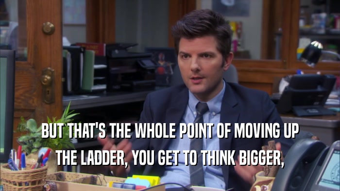 BUT THAT'S THE WHOLE POINT OF MOVING UP THE LADDER, YOU GET TO THINK BIGGER, 
