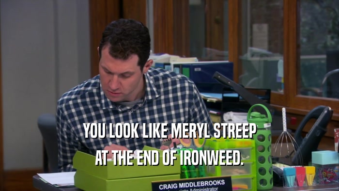 YOU LOOK LIKE MERYL STREEP AT THE END OF IRONWEED. 