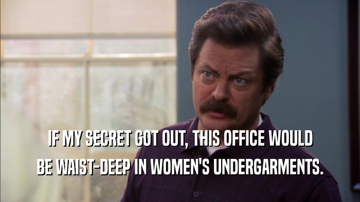 IF MY SECRET GOT OUT, THIS OFFICE WOULD BE WAIST-DEEP IN WOMEN'S UNDERGARMENTS. 