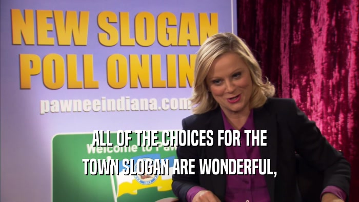 ALL OF THE CHOICES FOR THE TOWN SLOGAN ARE WONDERFUL, 