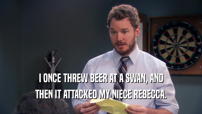 I ONCE THREW BEER AT A SWAN, AND THEN IT ATTACKED MY NIECE REBECCA. 