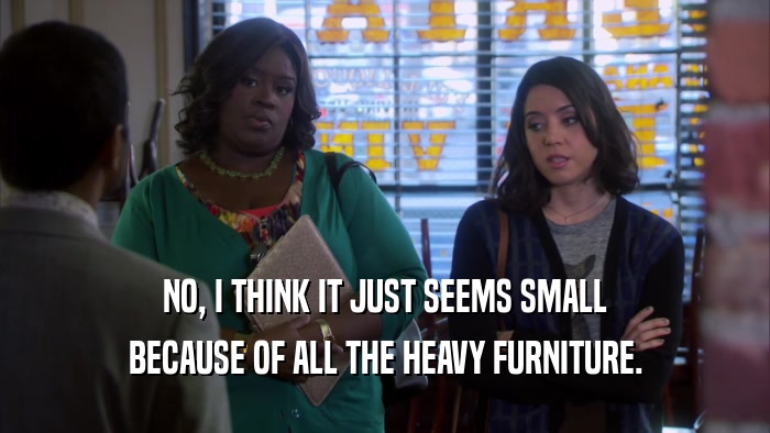 NO, I THINK IT JUST SEEMS SMALL BECAUSE OF ALL THE HEAVY FURNITURE. 