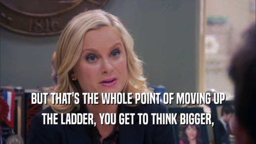 BUT THAT'S THE WHOLE POINT OF MOVING UP THE LADDER, YOU GET TO THINK BIGGER, 