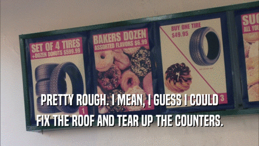 PRETTY ROUGH. I MEAN, I GUESS I COULD FIX THE ROOF AND TEAR UP THE COUNTERS. 