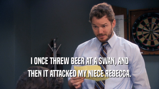 I ONCE THREW BEER AT A SWAN, AND THEN IT ATTACKED MY NIECE REBECCA. 