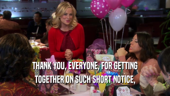 THANK YOU, EVERYONE, FOR GETTING TOGETHER ON SUCH SHORT NOTICE, 