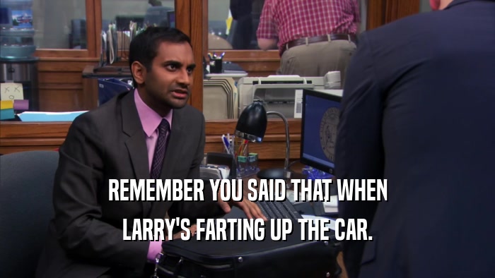REMEMBER YOU SAID THAT WHEN LARRY'S FARTING UP THE CAR. 