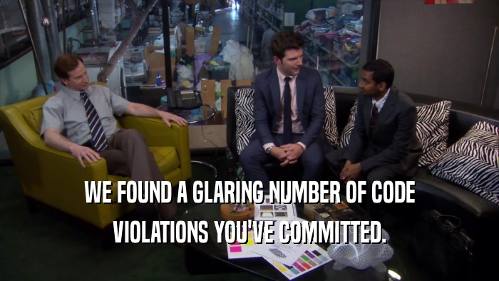 WE FOUND A GLARING NUMBER OF CODE VIOLATIONS YOU'VE COMMITTED. 