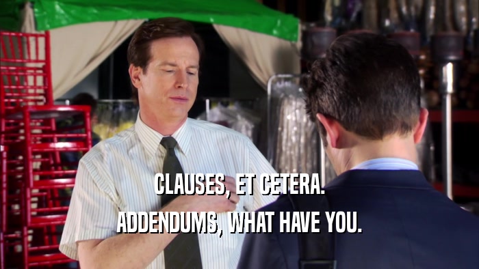 CLAUSES, ET CETERA. ADDENDUMS, WHAT HAVE YOU. 