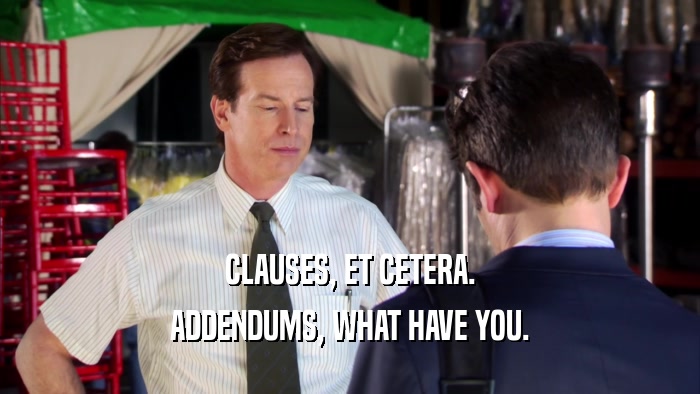 CLAUSES, ET CETERA. ADDENDUMS, WHAT HAVE YOU. 