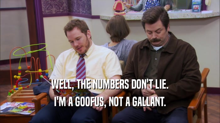 WELL, THE NUMBERS DON'T LIE. I'M A GOOFUS, NOT A GALLANT. 