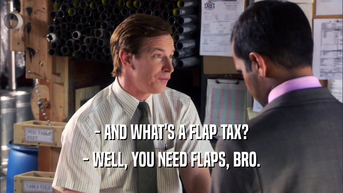 - AND WHAT'S A FLAP TAX? - WELL, YOU NEED FLAPS, BRO. 