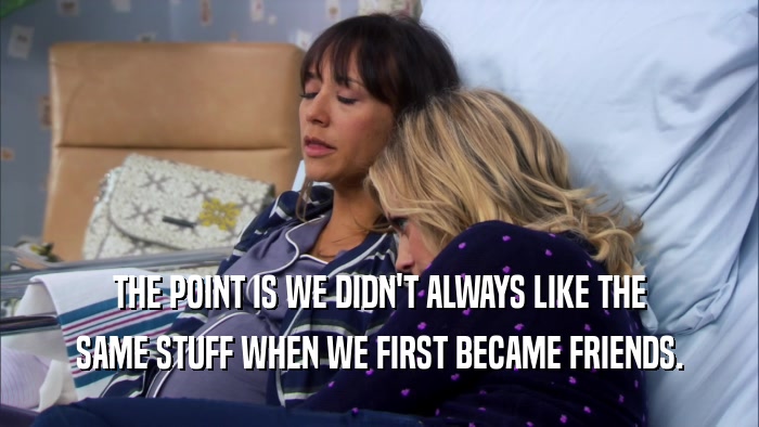 THE POINT IS WE DIDN'T ALWAYS LIKE THE SAME STUFF WHEN WE FIRST BECAME FRIENDS. 