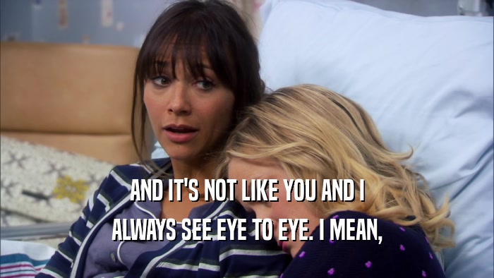 AND IT'S NOT LIKE YOU AND I ALWAYS SEE EYE TO EYE. I MEAN, 