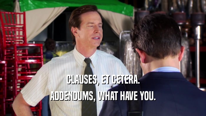CLAUSES, ET CETERA. ADDENDUMS, WHAT HAVE YOU. 