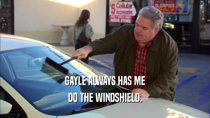 GAYLE ALWAYS HAS ME DO THE WINDSHIELD. 