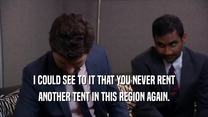 I COULD SEE TO IT THAT YOU NEVER RENT ANOTHER TENT IN THIS REGION AGAIN. 