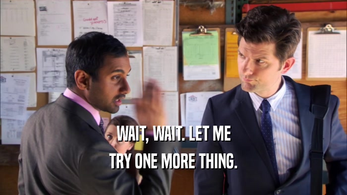 WAIT, WAIT. LET ME TRY ONE MORE THING. 