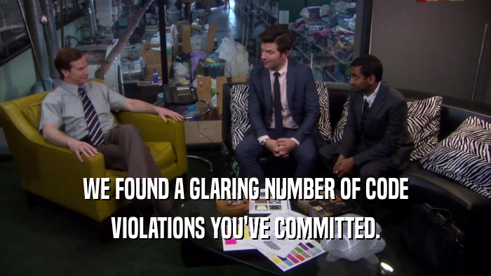 WE FOUND A GLARING NUMBER OF CODE VIOLATIONS YOU'VE COMMITTED. 