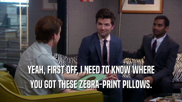 YEAH, FIRST OFF, I NEED TO KNOW WHERE YOU GOT THESE ZEBRA-PRINT PILLOWS. 