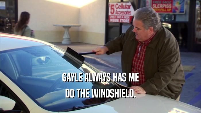 GAYLE ALWAYS HAS ME DO THE WINDSHIELD. 