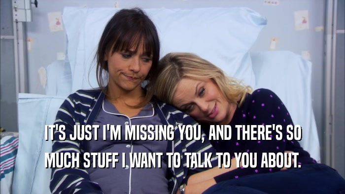 IT'S JUST I'M MISSING YOU, AND THERE'S SO MUCH STUFF I WANT TO TALK TO YOU ABOUT. 