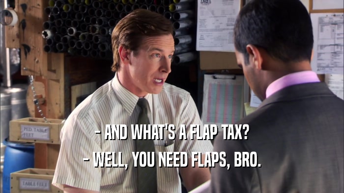 - AND WHAT'S A FLAP TAX? - WELL, YOU NEED FLAPS, BRO. 