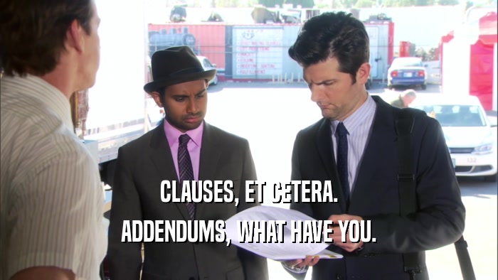 CLAUSES, ET CETERA. ADDENDUMS, WHAT HAVE YOU. 