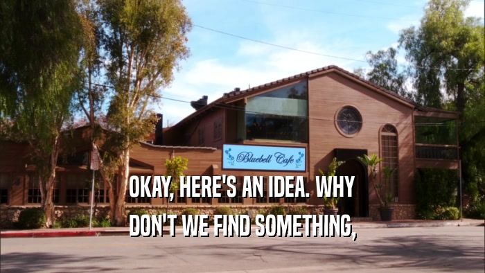 OKAY, HERE'S AN IDEA. WHY DON'T WE FIND SOMETHING, 