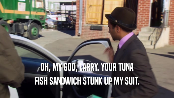 OH, MY GOD, LARRY. YOUR TUNA FISH SANDWICH STUNK UP MY SUIT. 