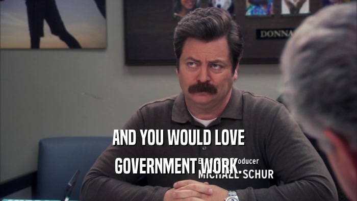 AND YOU WOULD LOVE GOVERNMENT WORK. 